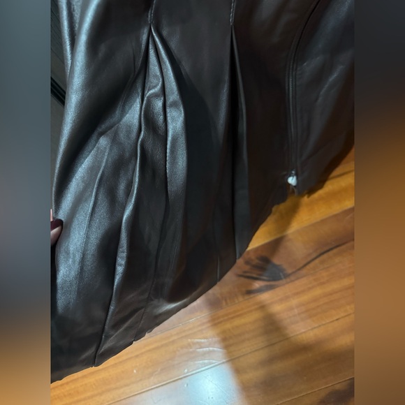 Chocolate Brown Genuine Leather mini skater skirt - Picture 2 of 6